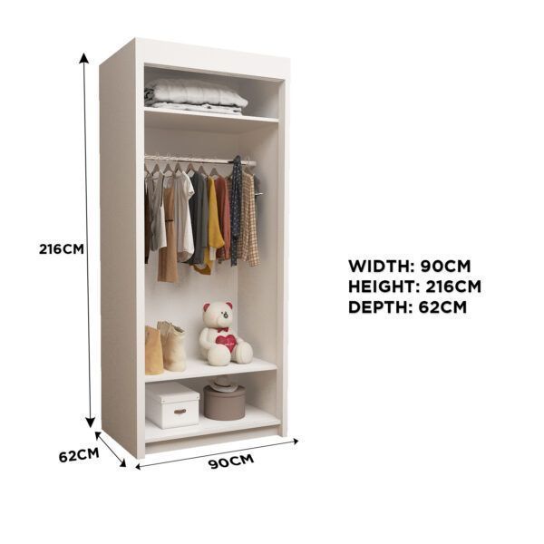 Miro 2-Door Full Mirror Sliding Wardrobe - 90 cm