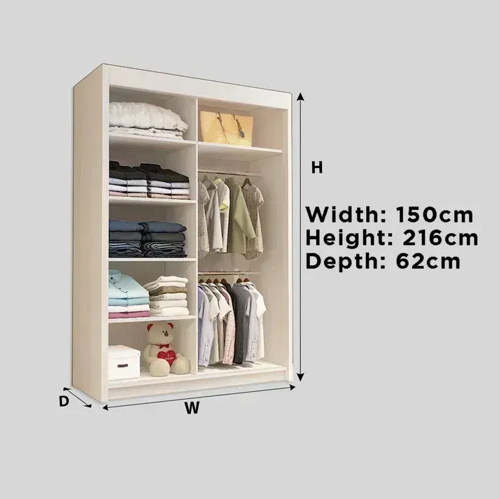 Miro 2 Door Full Mirror Sliding Wardrobe - 150 cm