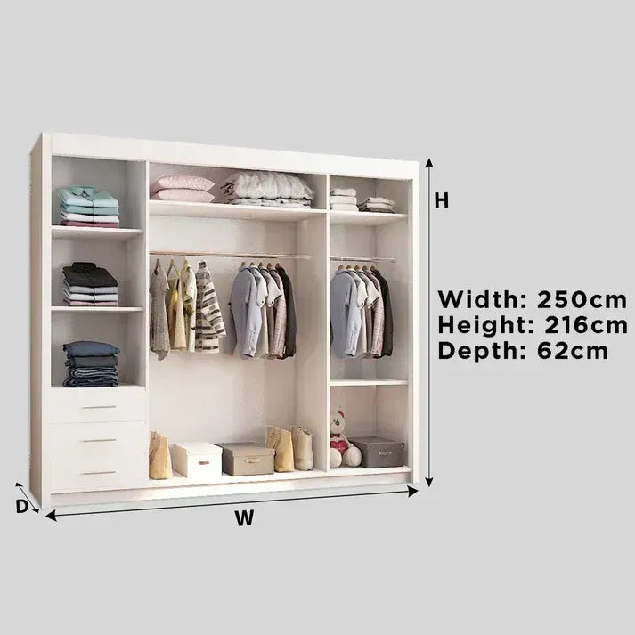 Lyon Mirrored Sliding Door Wardrobe - 250 cm