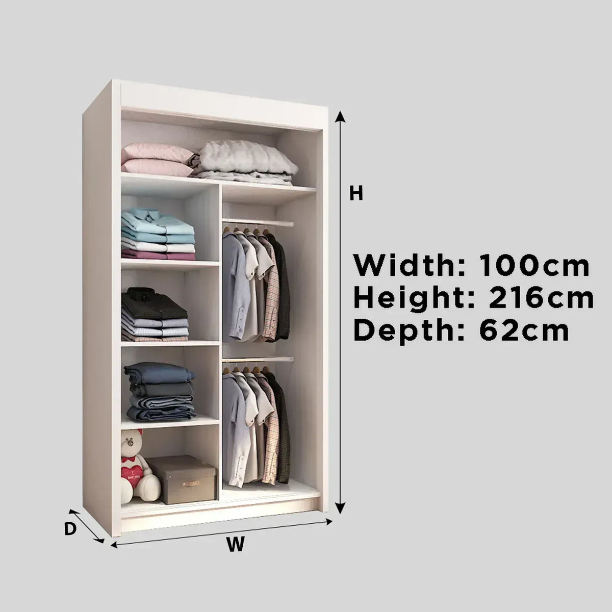 Miro 2 Door Mirrored Sliding Wardrobe - 100 cm