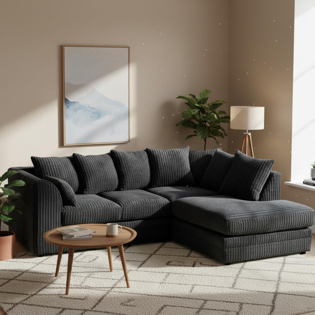 Manny L Shape Jumbo Cord 4 Seater Corner Sofa - Right Hand Corner