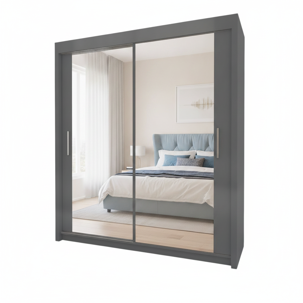 Miro 2-Door Full Mirror Sliding Wardrobe - 90 cm