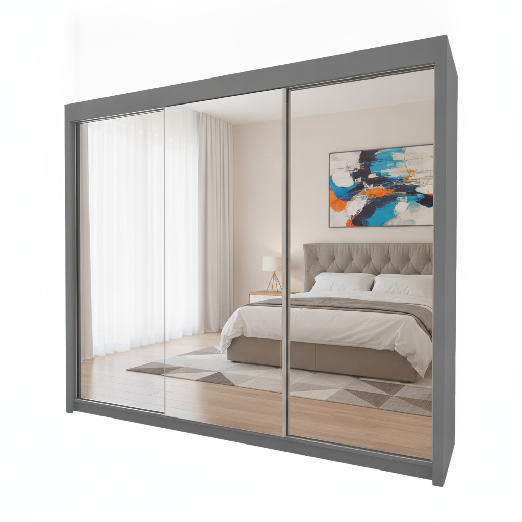 Miro 3-Door Full Mirror Sliding Wardrobe - 250 cm
