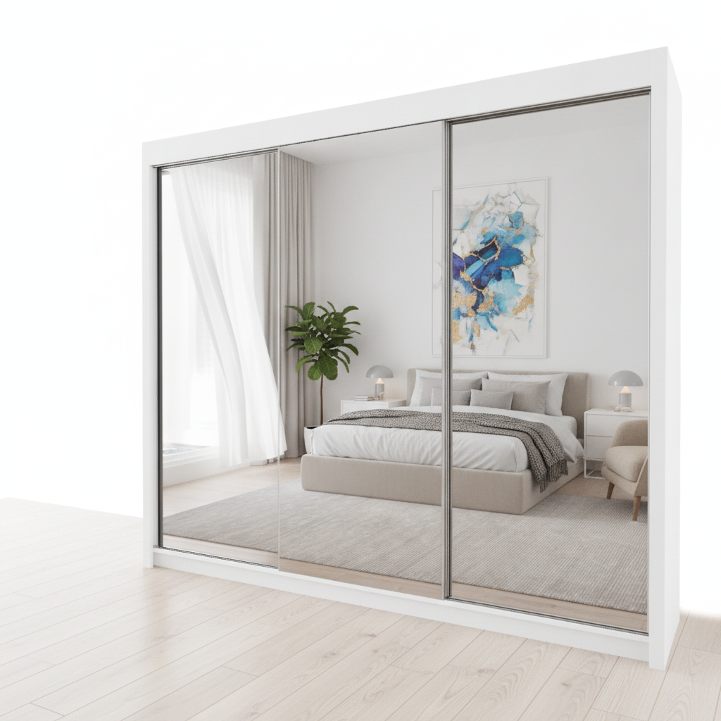 Miro 3-Door Full Mirror Sliding Wardrobe - 250 cm